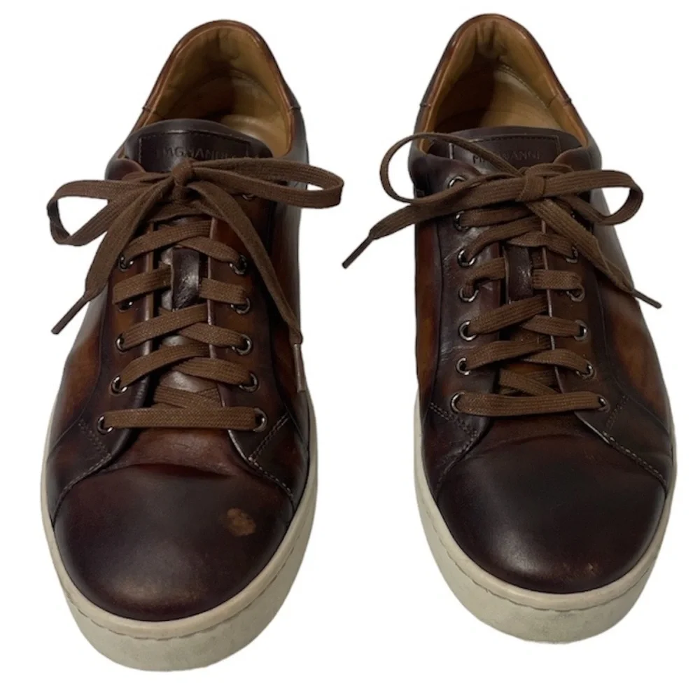 Magnanni Leather Sneakers High Quality Luxury Made In Spain Brown Mens Size 9